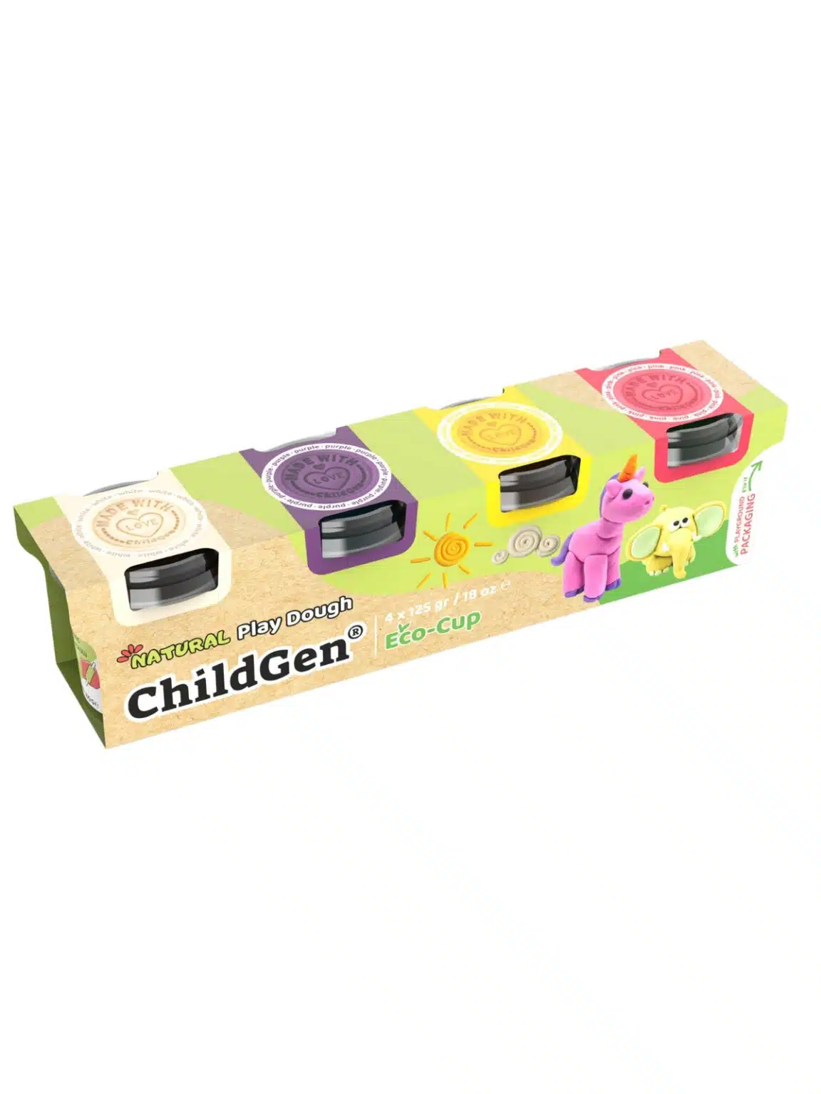 PLAY DOUGH ECOCUP 4 PCS -WHITE-PINK-PURPLE-YELLOW
