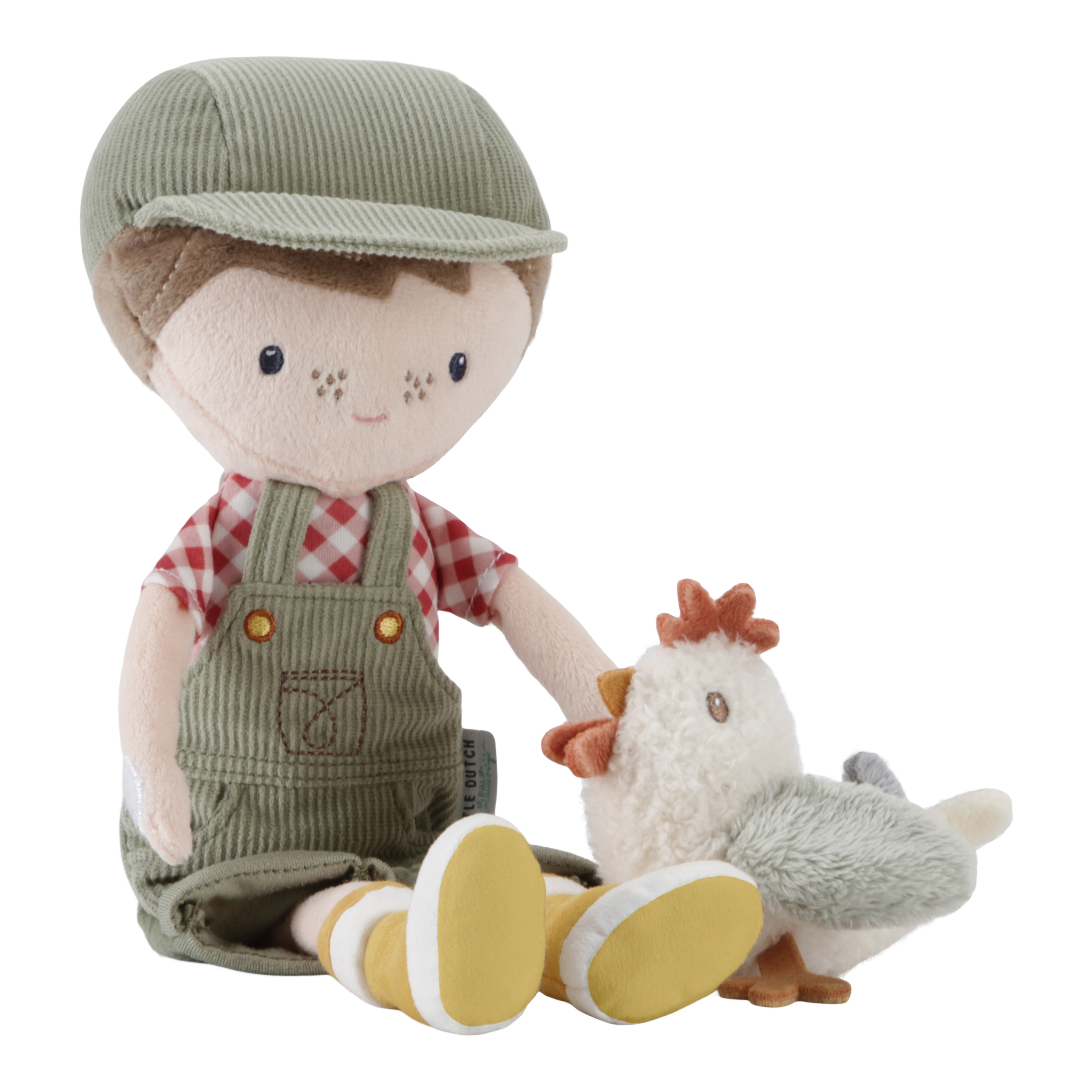 Knuffelpop Boer Jim met kip 35cm